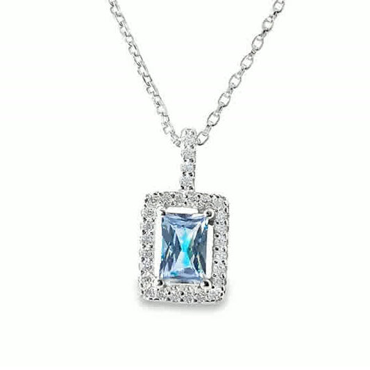 Sterling Silver Rect Cubic Zirconia Light Blue Pendant