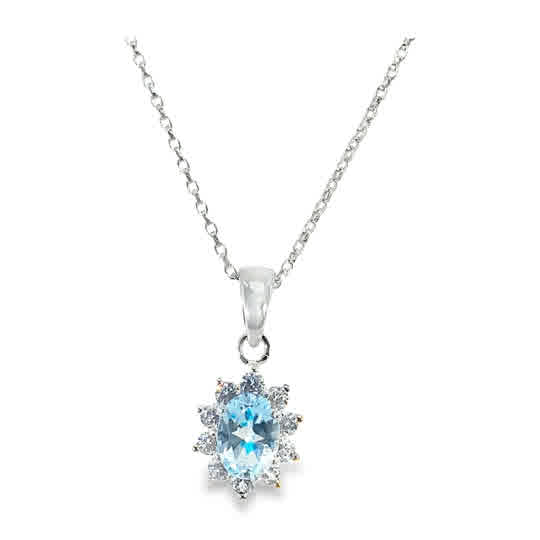 Sterling Silver Cubic Zirconia Light Blue Cluster Pendant