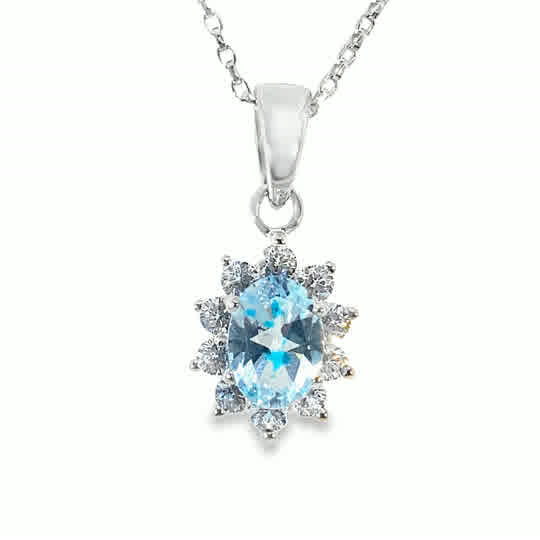 Sterling Silver Cubic Zirconia Light Blue Cluster Pendant