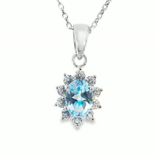 Sterling Silver Cubic Zirconia Light Blue Cluster Pendant