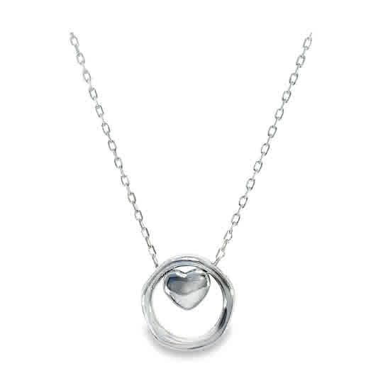 Sterling Silver Polished Open Circle Heart Center Pendant