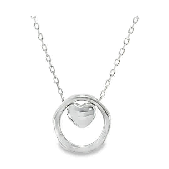 Sterling Silver Polished Open Circle Heart Center Pendant