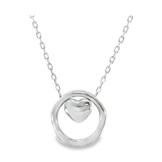 Sterling Silver Polished Open Circle Heart Center Pendant