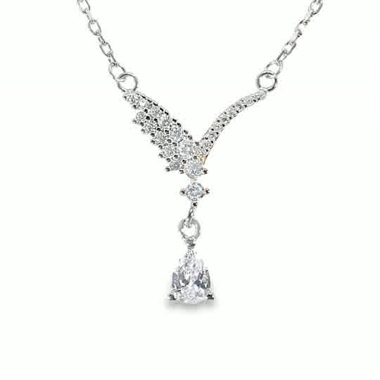Sterling Silver CZ Wishbone With Pear Drop Pendant
