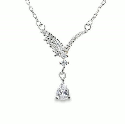 Sterling Silver CZ Wishbone With Pear Drop Pendant
