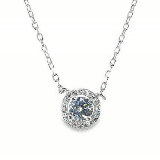 Sterling Silver Round CZ Halo Pendant