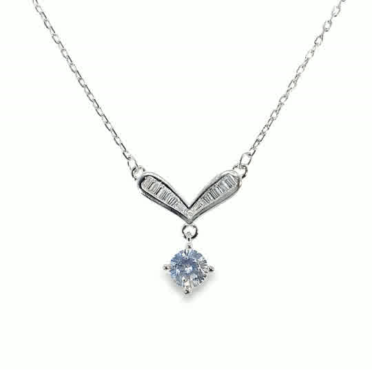 Sterling Silver CZ Wishbone With Round Drop Pendant