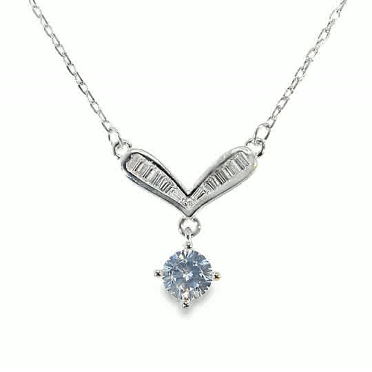 Sterling Silver CZ Wishbone With Round Drop Pendant