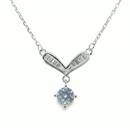 Sterling Silver CZ Wishbone With Round Drop Pendant