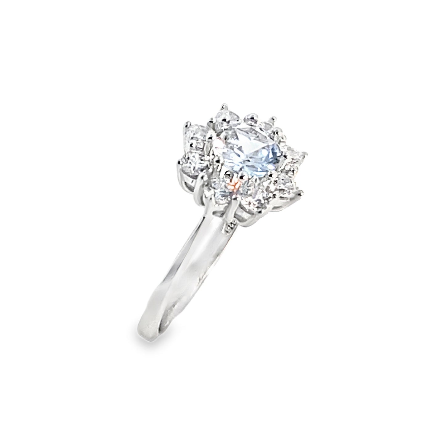 Sterling Silver Light Blue CZ Flower Cluster Ring