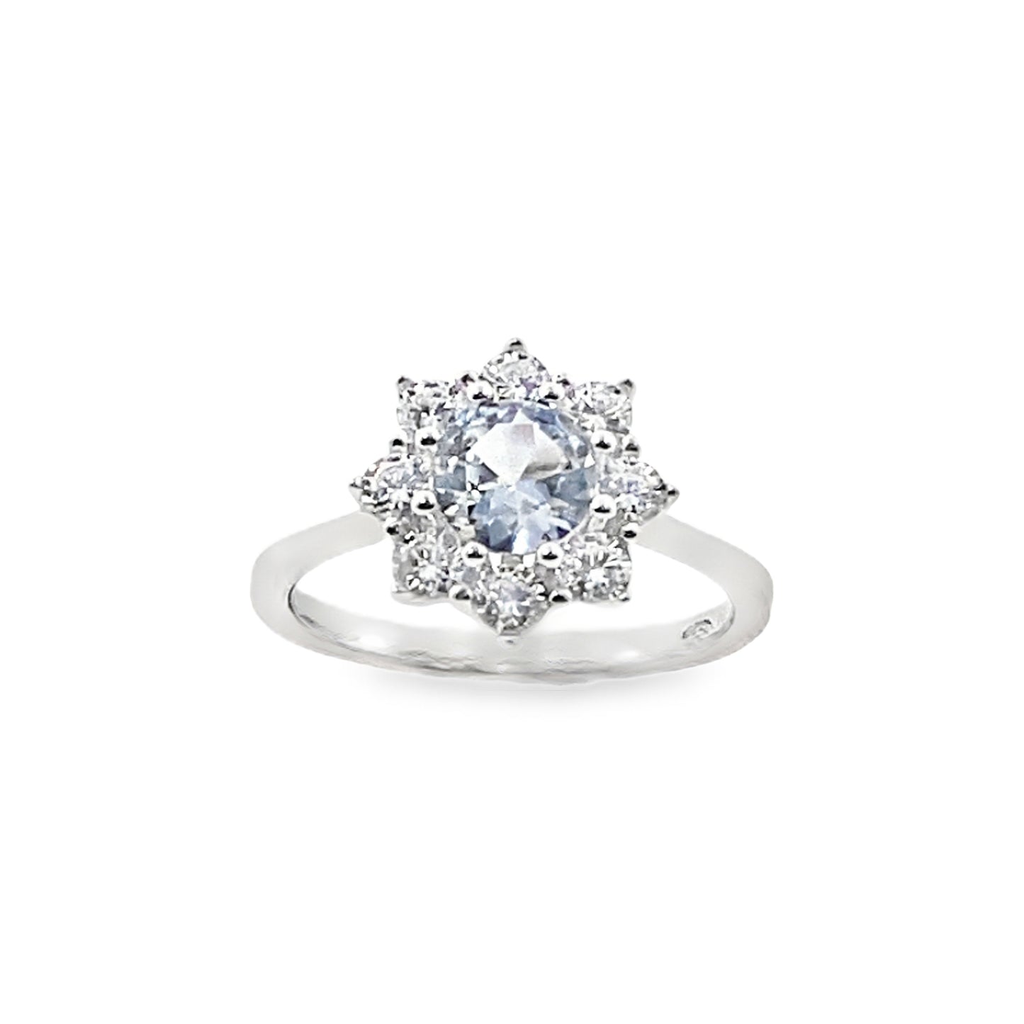 Sterling Silver Light Blue CZ Flower Cluster Ring