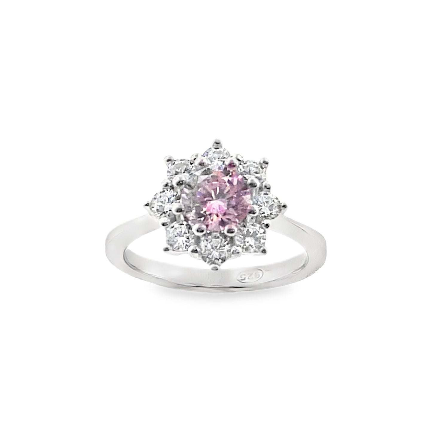 Sterling Silver Pink Flower Cluster Ring