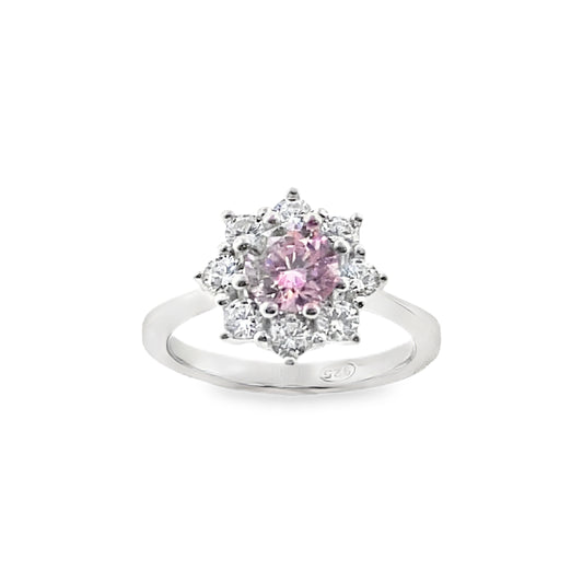 Sterling Silver Pink Flower Cluster Ring