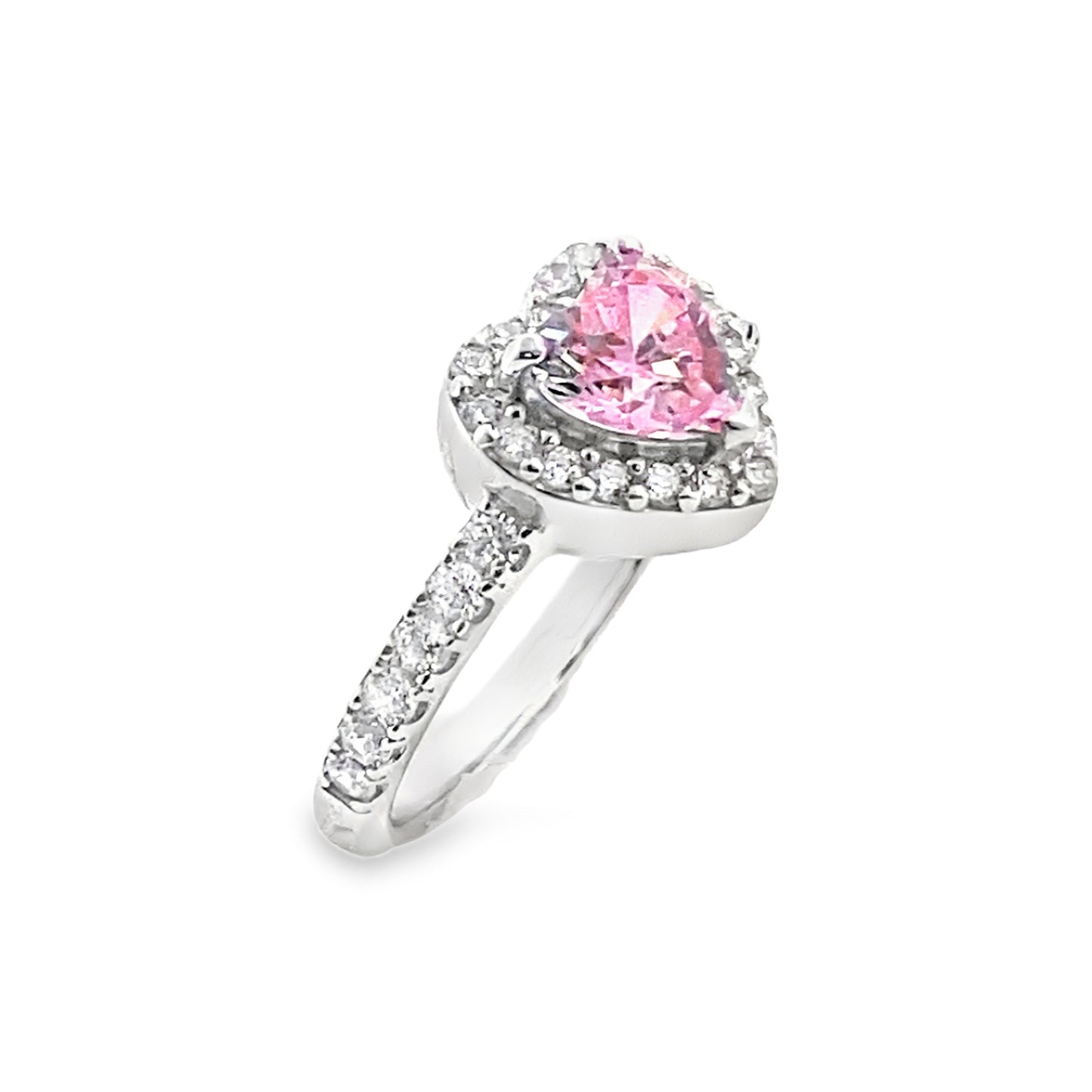 Sterling Silver Pink CZ Heart Cluster Ring