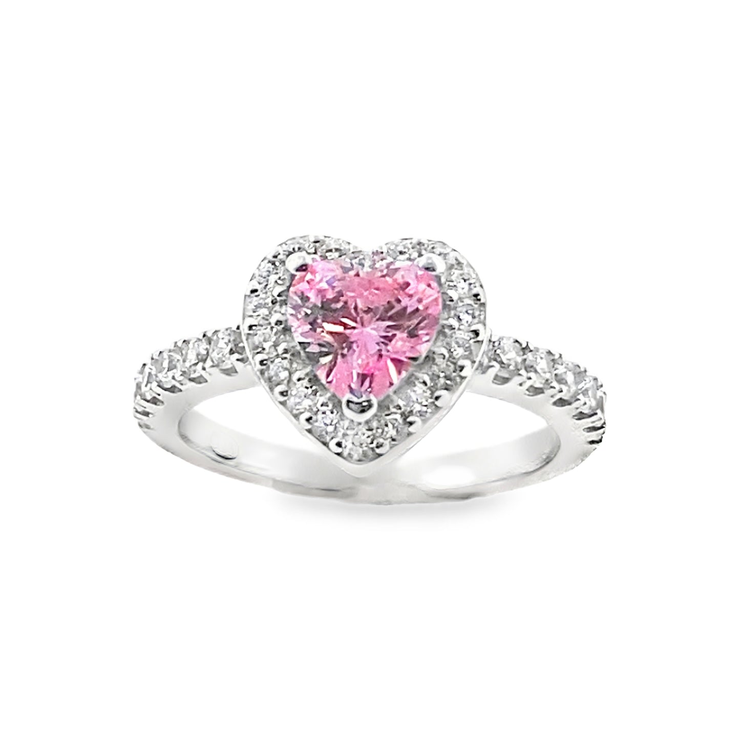 Sterling Silver Pink CZ Heart Cluster Ring