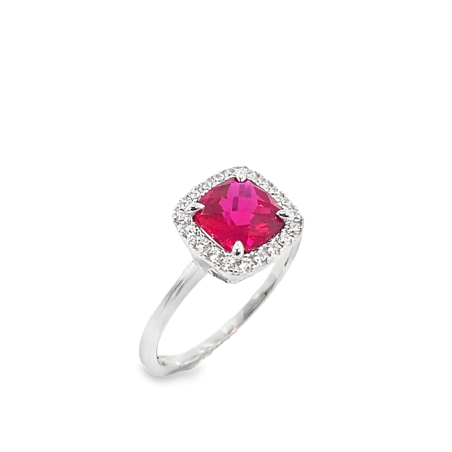 Sil Ring Red/Cz Cush Clus
