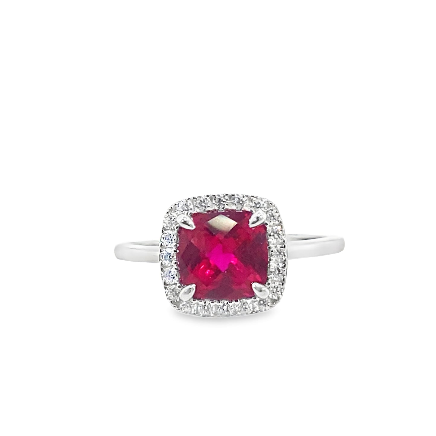Sil Ring Red/Cz Cush Clus
