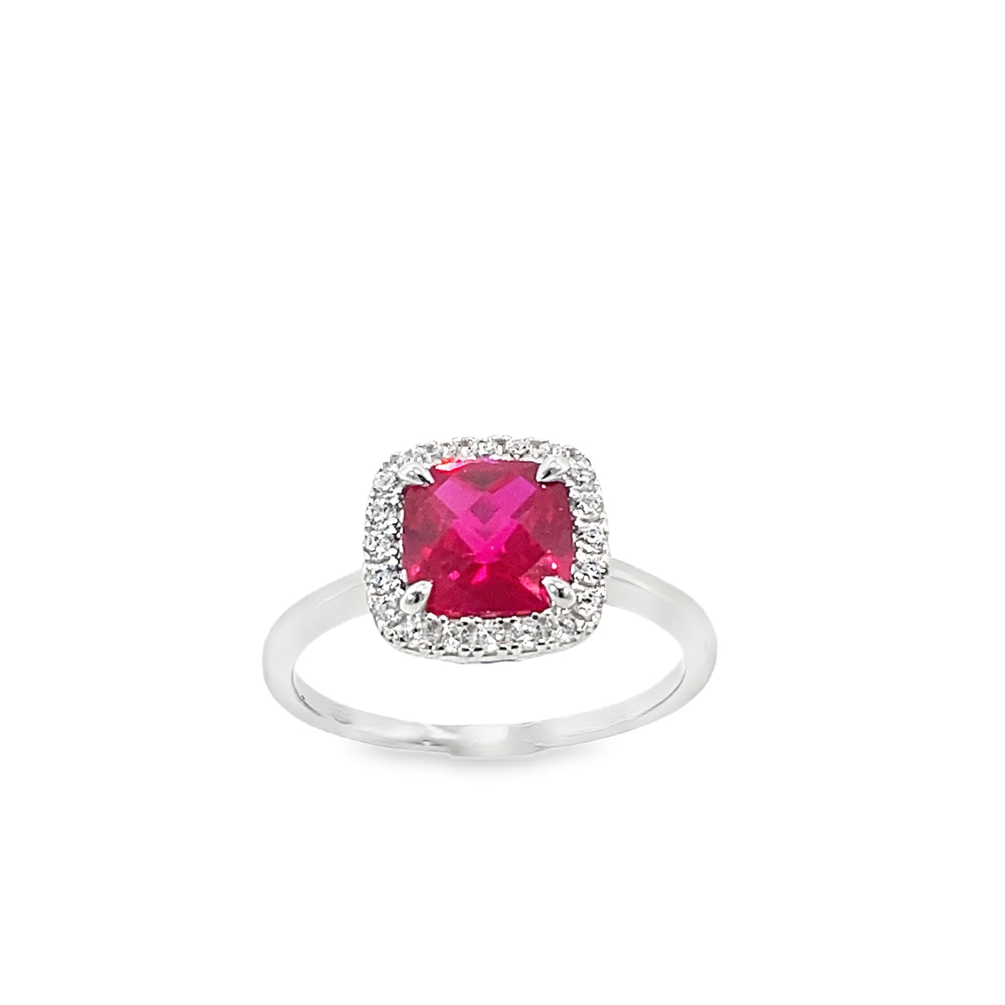 Sil Ring Red/Cz Cush Clus