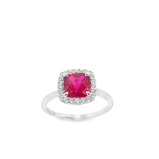 Sil Ring Red/Cz Cush Clus