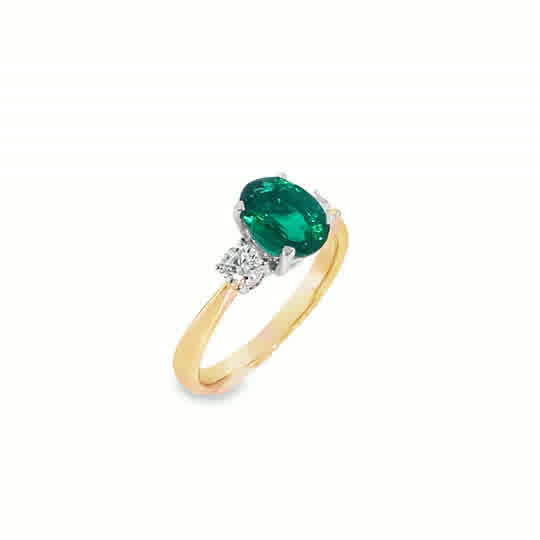 9ct Cubic Zirconia Green Oval 3 Stone Ring With Round Shoulders