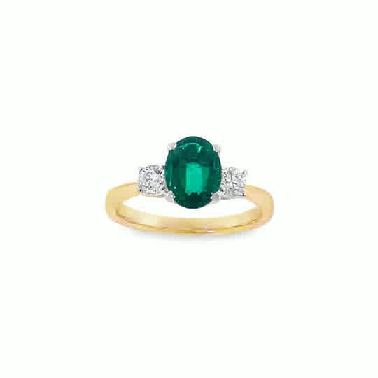 9ct Cubic Zirconia Green Oval 3 Stone Ring With Round Shoulders