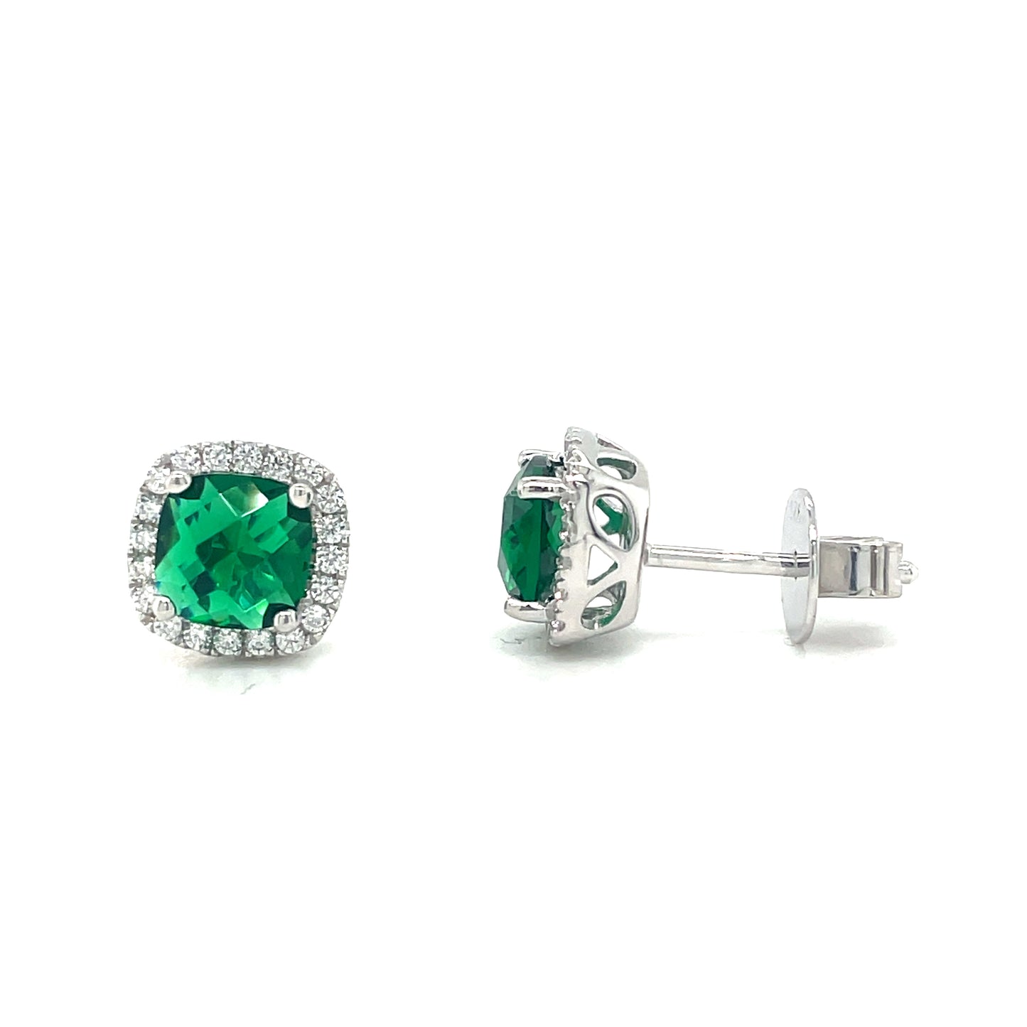 SIL E/RG CZ GRN SQ HALO STUD