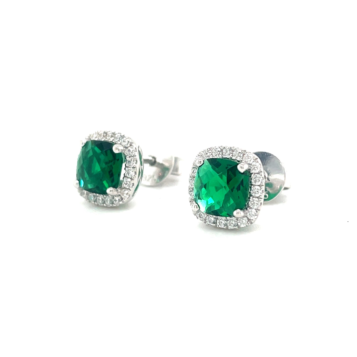 SIL E/RG CZ GRN SQ HALO STUD