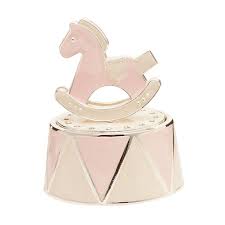 Silver Plated Pink Rocking Horsel Music Box Christening Gift