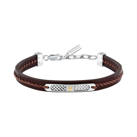 Gents Maserati Brown Leater and Stainless Steel Bracelet