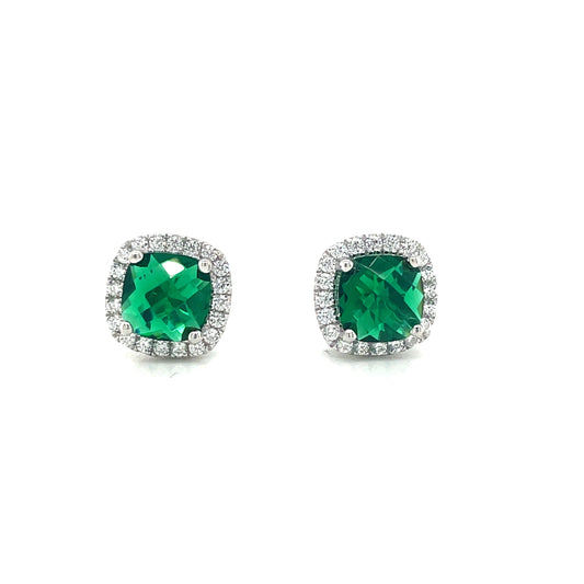 SIL E/RG CZ GRN SQ HALO STUD