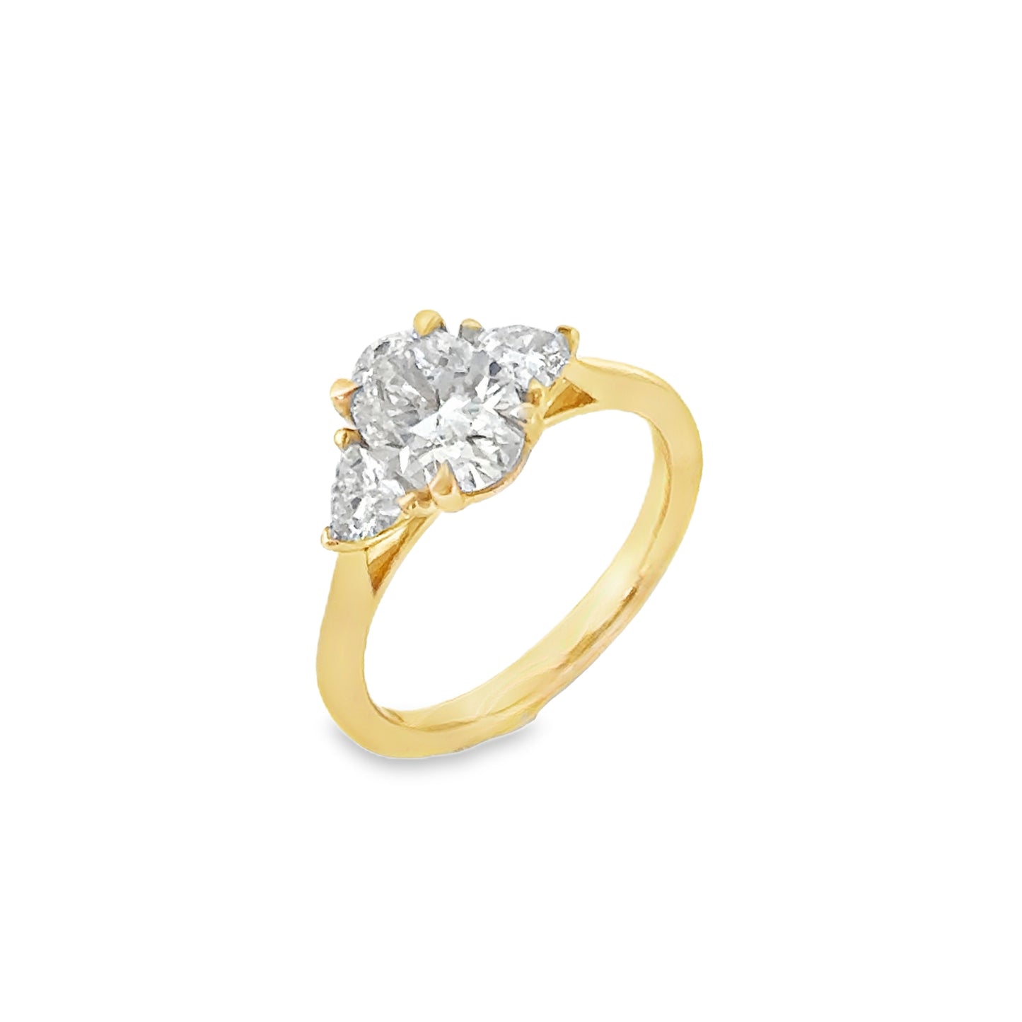 9ct Yellow gold Three Stone Oval and Demilune Cute Cultured Diamond Ring 1.93ct