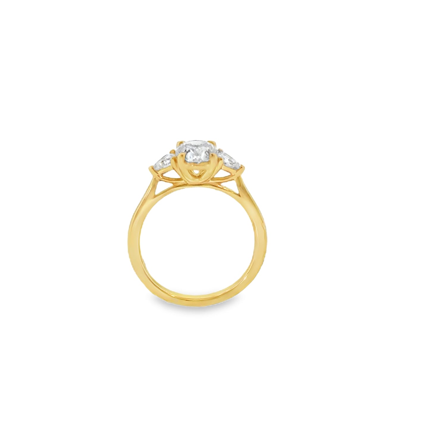 9ct Yellow gold Three Stone Oval and Demilune Cute Cultured Diamond Ring 1.93ct