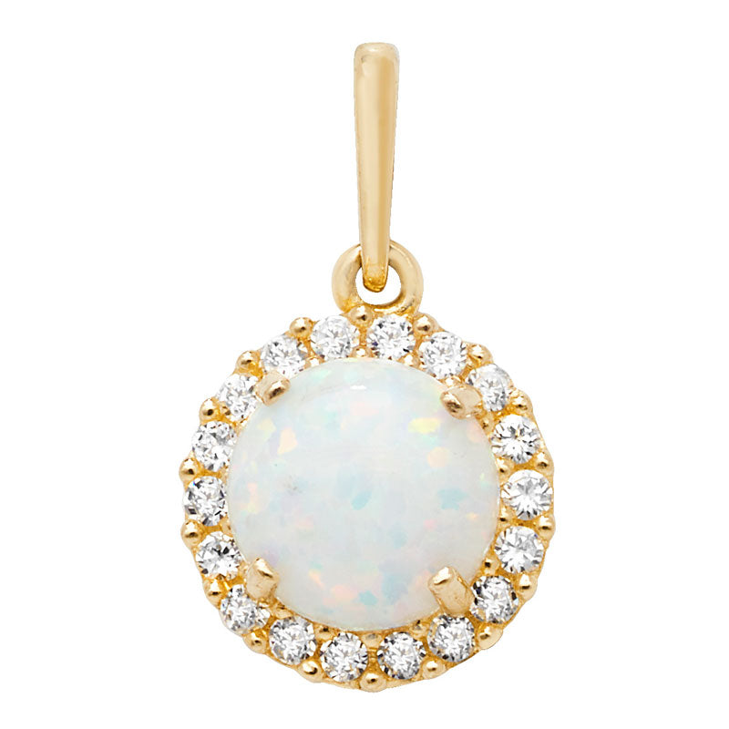 9ct Round Opal Pendant With CZ Halo