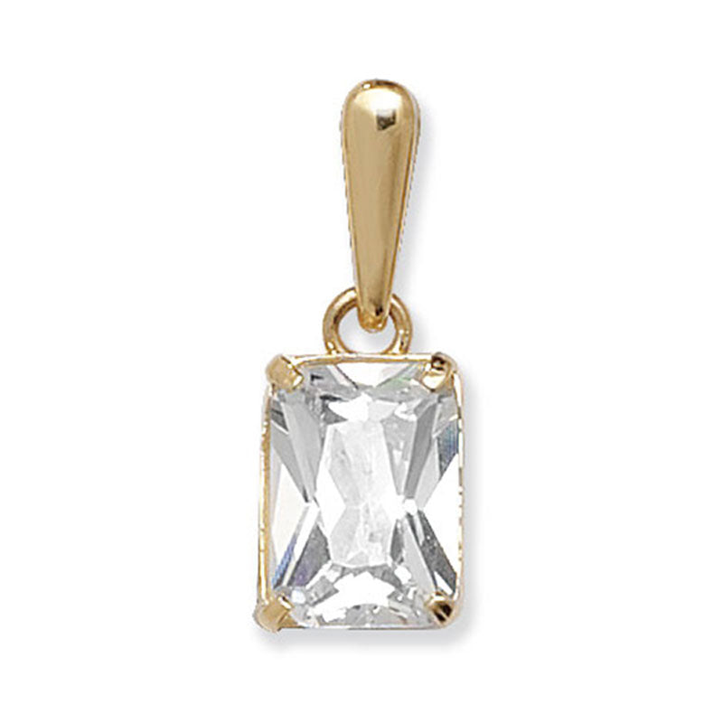 9ct CZ Solitaire Rectangle Pendant