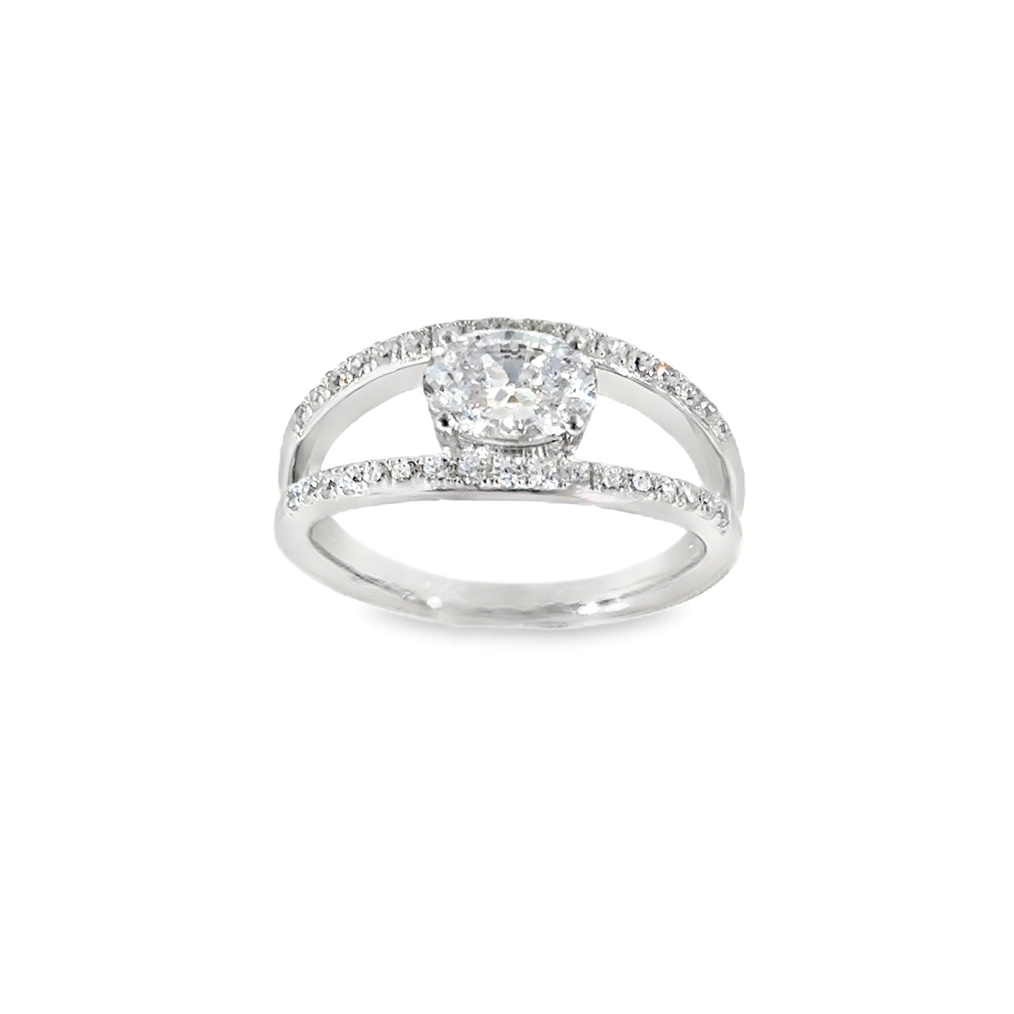 Sterling Silver Oval East West CZ Ring with Open CZ Shoulders