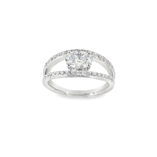 Sterling Silver Oval East West CZ Ring with Open CZ Shoulders