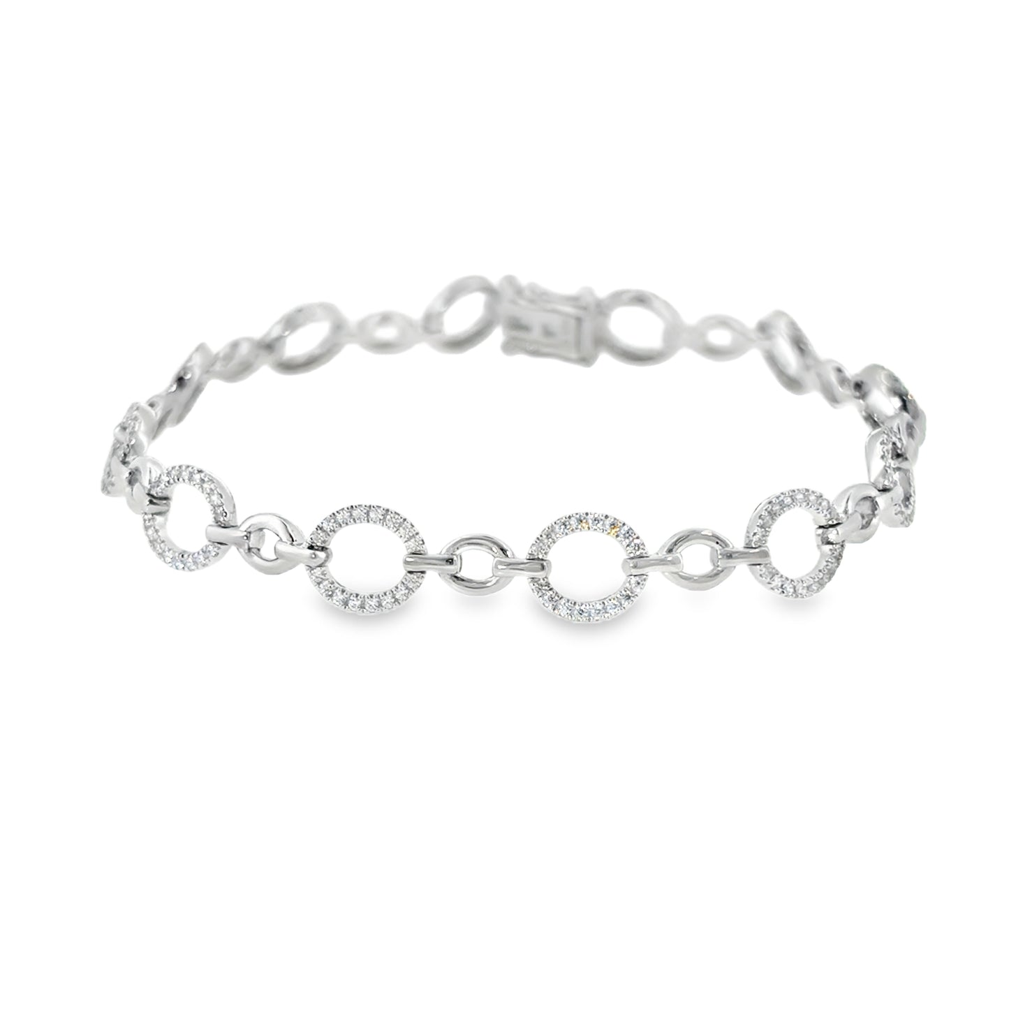 Sterling Silver CZ and Polished Open Circle Link Bracelet