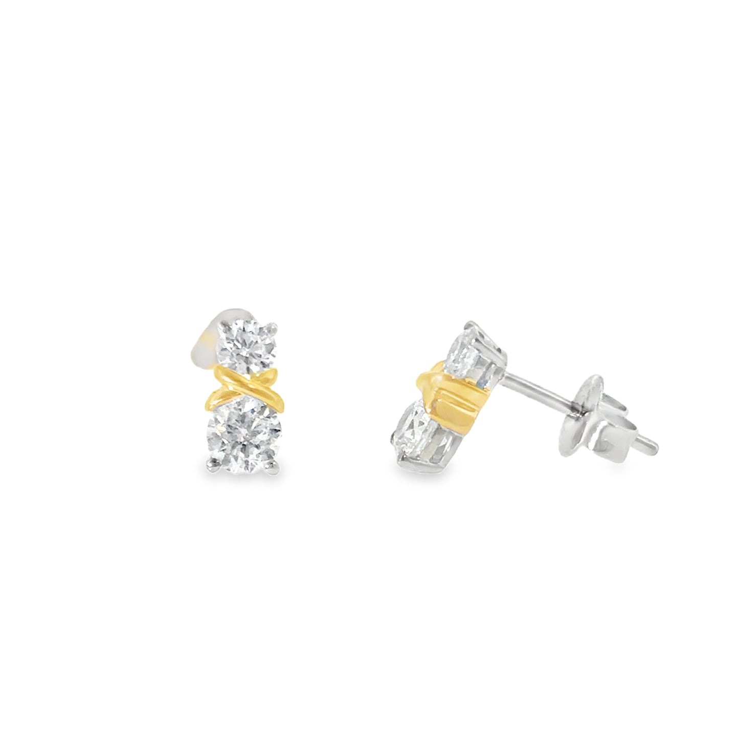Sterling Silver Gold Plated Two stone CZ with Crossover Centre