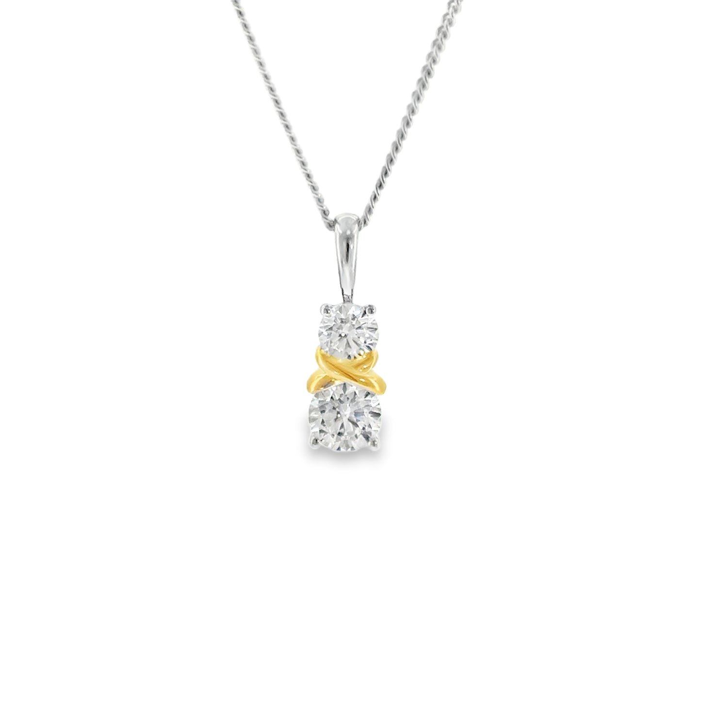 Sterling Silver Two Stone CZ Necklet with Crossover Centre