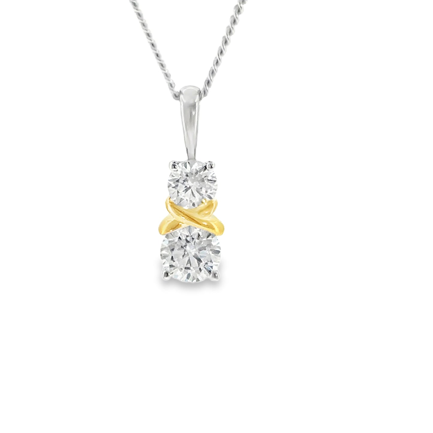 Sterling Silver Two Stone CZ Necklet with Crossover Centre