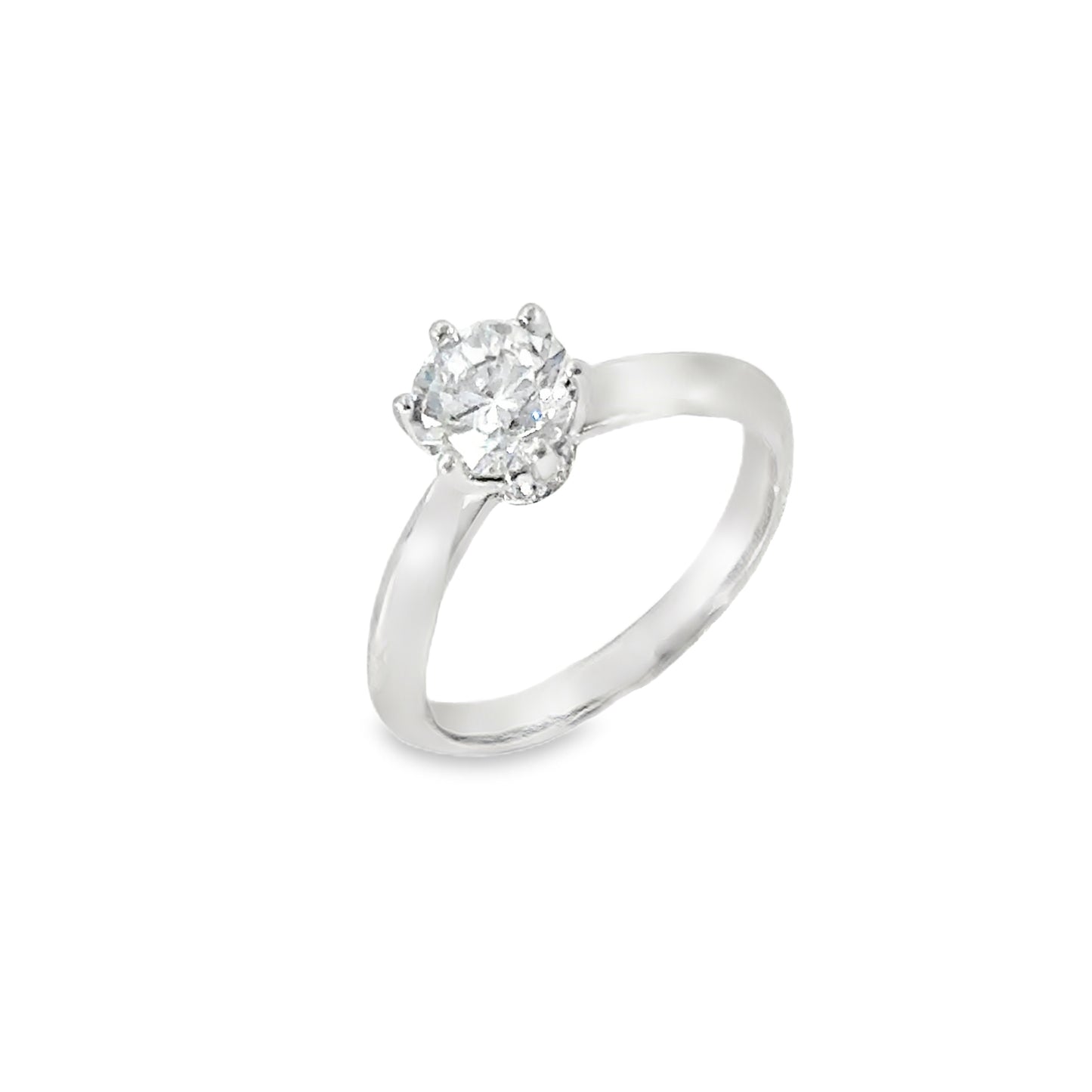Sterling Silver Six Claw Round CZ Solitaire Ring with CZ Gallery