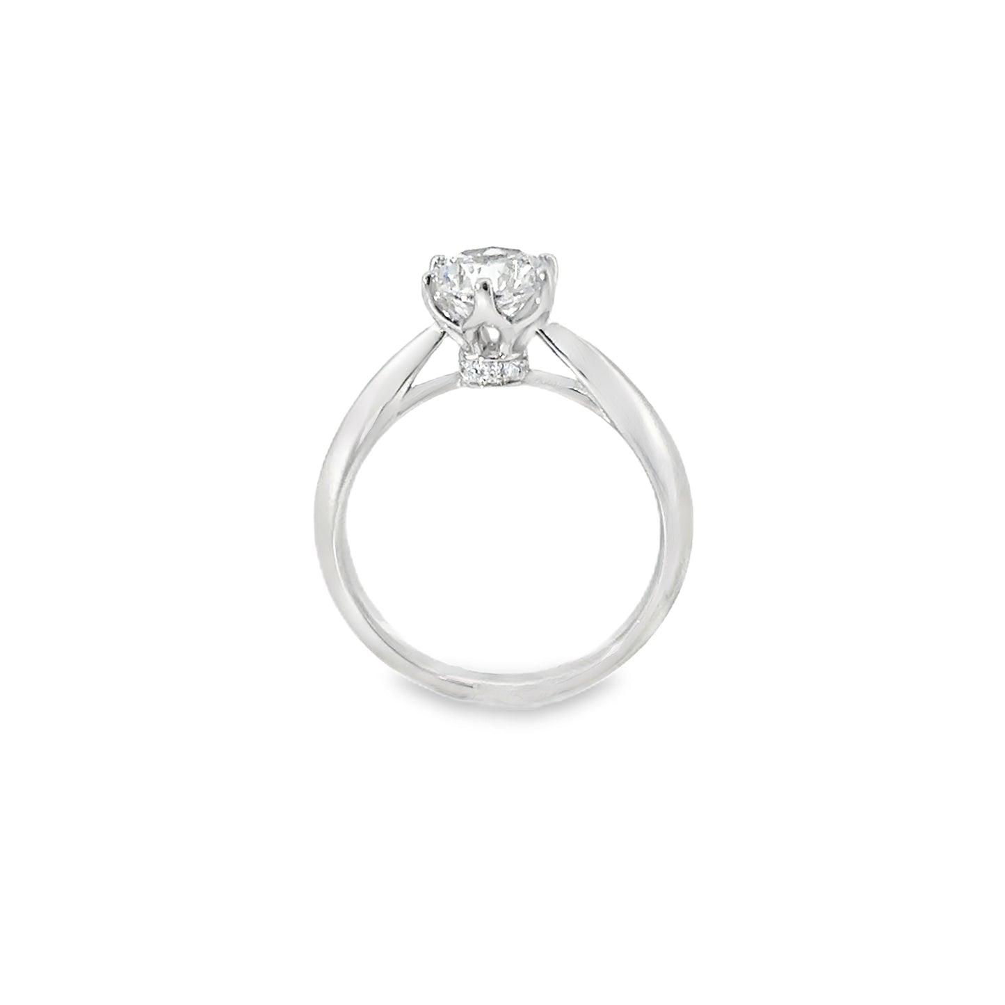 Sterling Silver Six Claw Round CZ Solitaire Ring with CZ Gallery