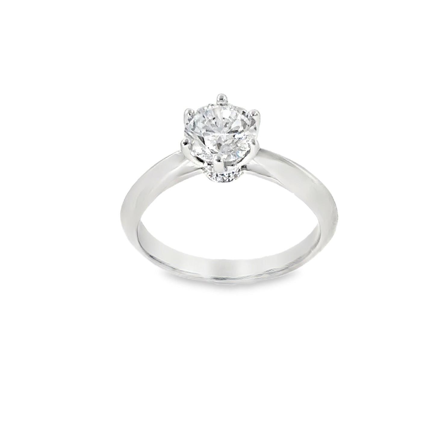 Sterling Silver Six Claw Round CZ Solitaire Ring with CZ Gallery