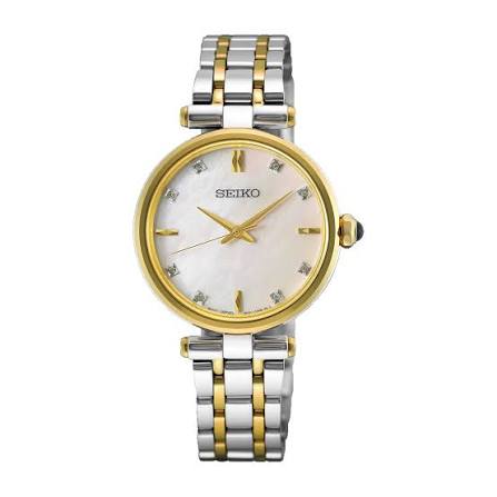 Ladies Seiko 29mm Two Tone Mother Of Pearl Diamond Dial Watch