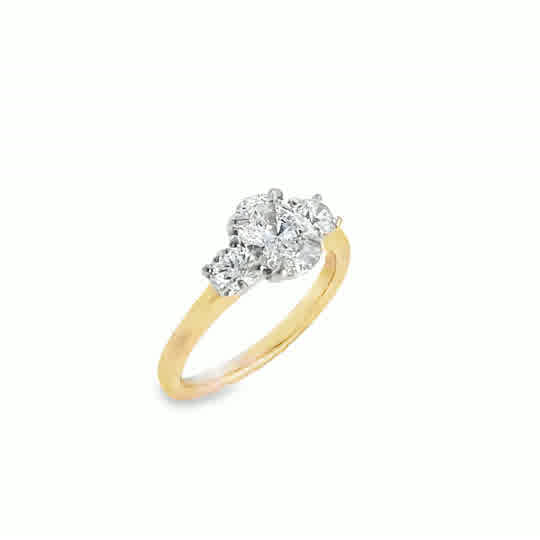 9ct 3 Stone Oval Cultured Diamond Ring With Round Brilliant Shoulders 1.53ct