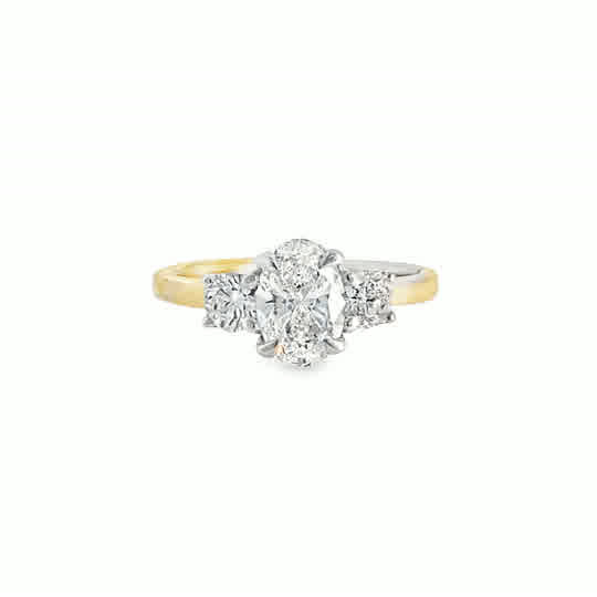 9ct 3 Stone Oval Cultured Diamond Ring With Round Brilliant Shoulders 1.53ct