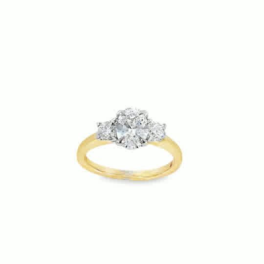 9ct 3 Stone Oval Cultured Diamond Ring With Round Brilliant Shoulders 1.53ct