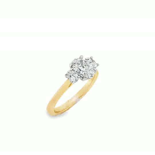 9ct 3 Stone Cultured Oval Centre Diamond Ring With Natural Diamond Oval Cut Shoulders 1.30ct