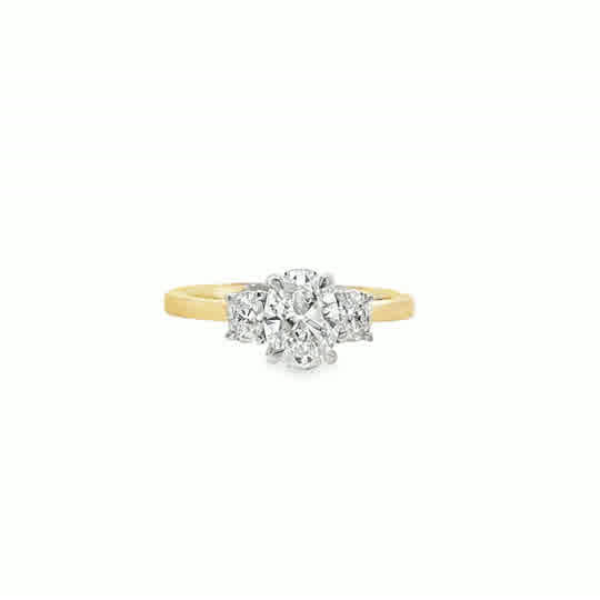 9ct 3 Stone Cultured Oval Centre Diamond Ring With Natural Diamond Oval Cut Shoulders 1.30ct