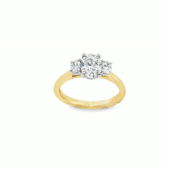 9ct 3 Stone Cultured Oval Centre Diamond Ring With Natural Diamond Oval Cut Shoulders 1.30ct